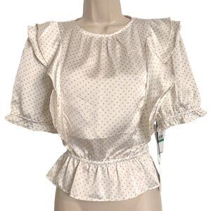 1 State Bon Voyage Cabo Dot Size Large Short Sleeve Blouse $69 NWT Peplum Crop